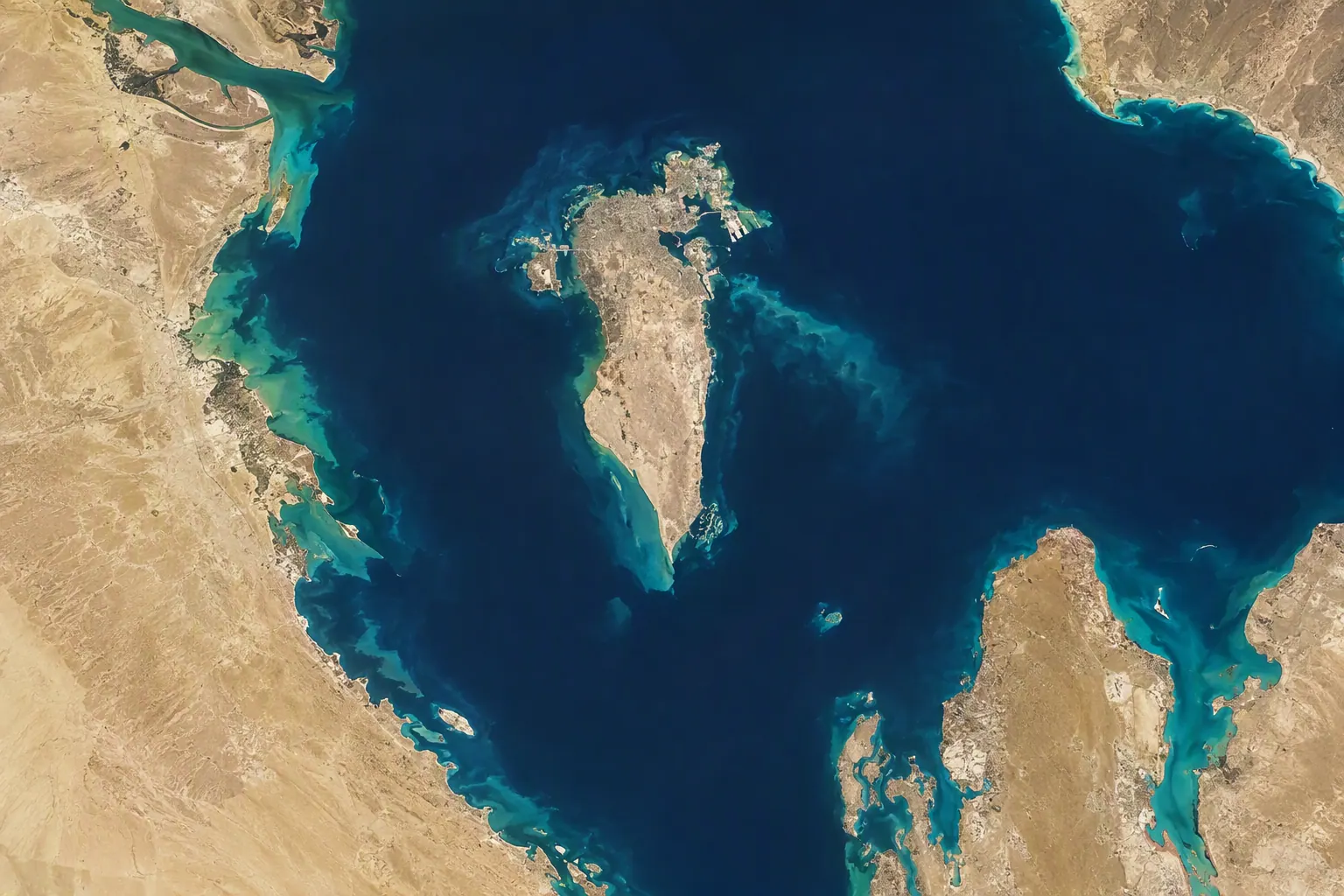Satellite map of the Arabian Gulf with Bahrain at the centre of Noor Al Rizq's GCC logistics network